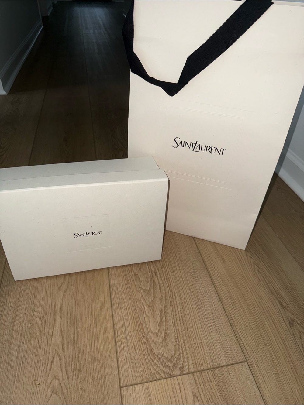 Like new Saint Laurent Cream Branded Gift Bag & Box Set